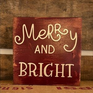 Merry and Bright Holiday Sign - Red and White
